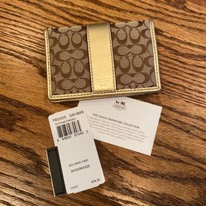 Coach Khaki Metallic Signature Card Case NWT